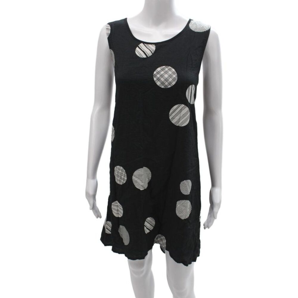Patrizia Luca Womens Scoop Neck Polka Dot Linen Shift Dress Black Size M